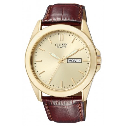 CITIZEN Classic 41mm Goldplated Brown Leather Strap BF0582-01PE